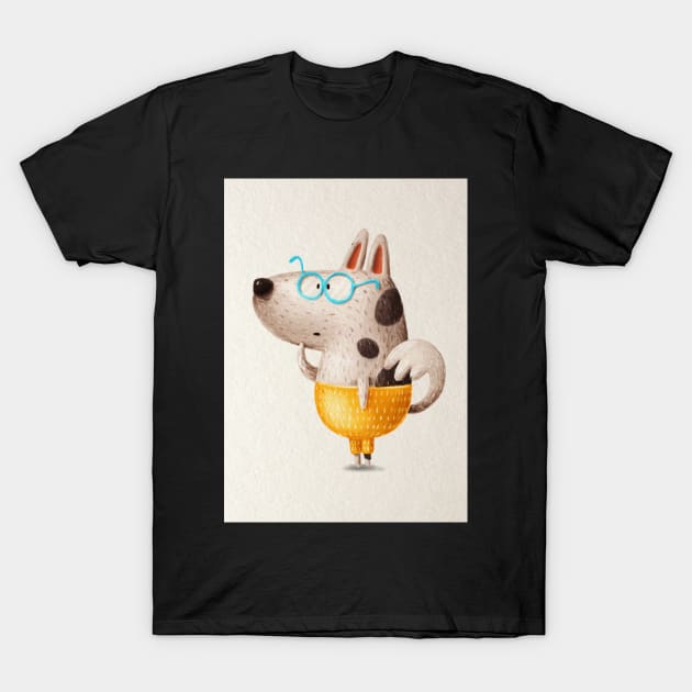 Cute dog in pants and wearing glasses. T-Shirt by CaptainPixel